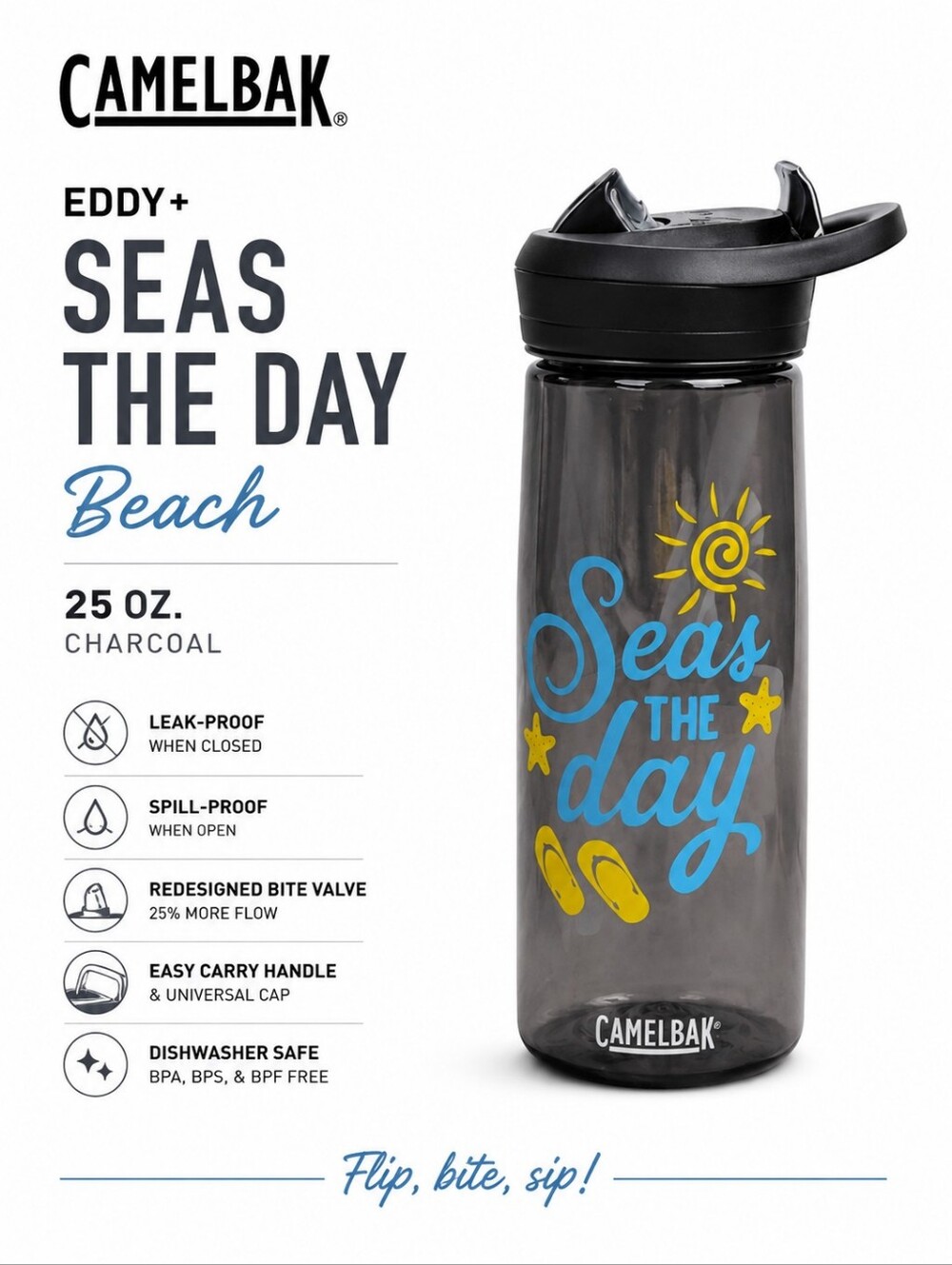 Camelbak Eddy+ Seas the Day Beach 25oz. Charcoal Water Bottle